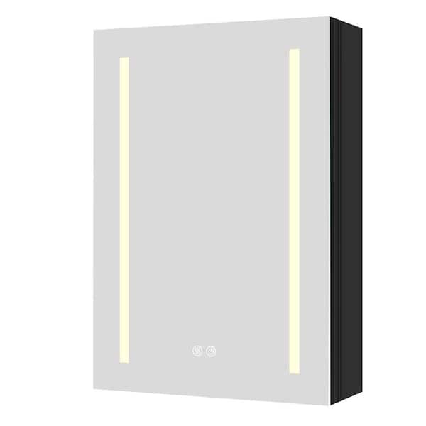 WELLFOR BG 30-in x 30-in Lighted LED Fog Free Surface Mount Black Mirrored Soft Close Medicine Cabinet