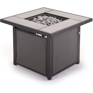 32 in. 40,000 BTU Brown Square Stainless Steel Outdoor Propane Gas Fire Pit Table with Lid