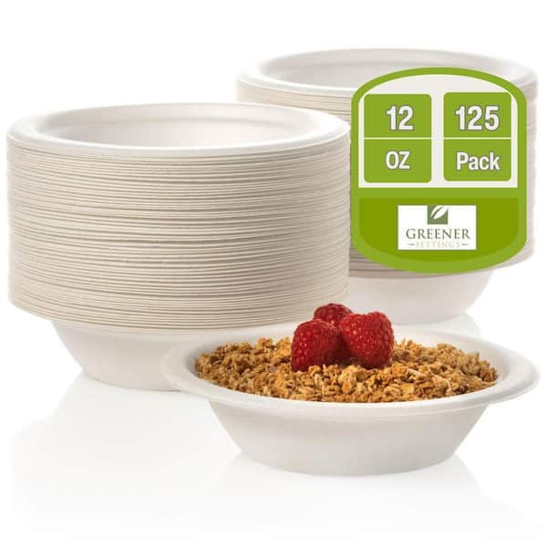 100% Compostable 12 oz. Unbleached Disposable Paper Bowls 125-Pack