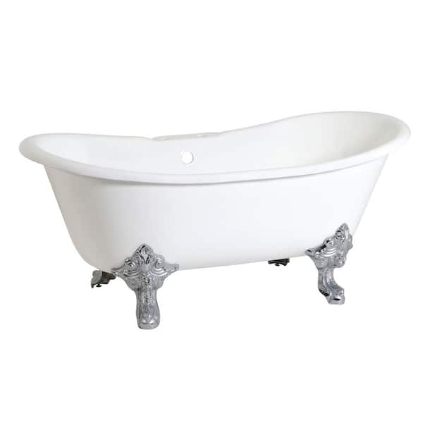 Kingston Brass Aqua Eden Double Slipper 67 in. Cast Iron Clawfoot Bathtub in White or Polished Chrome
