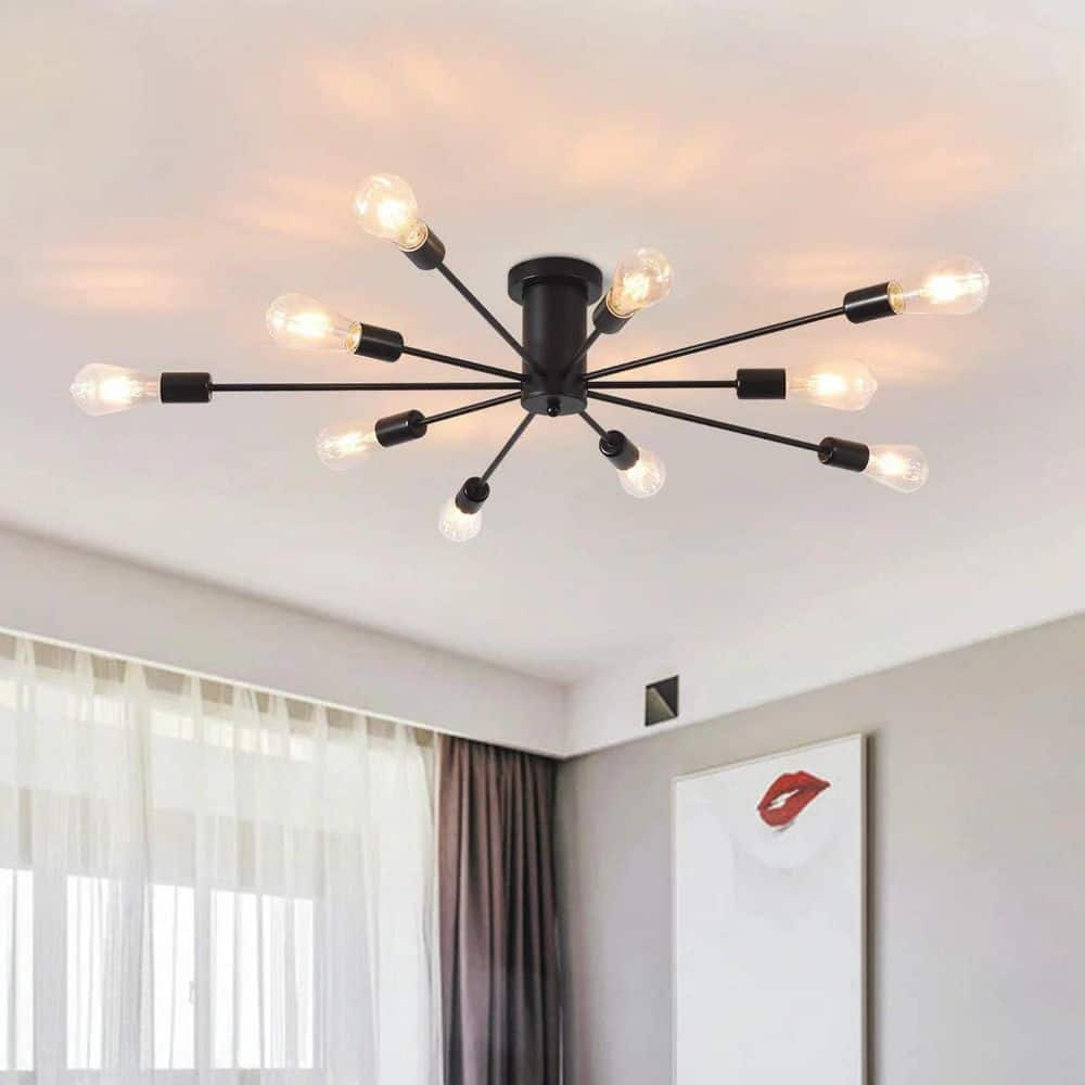 Genoci 10 Light Black Sputnik Dimmable Chandelier for Living