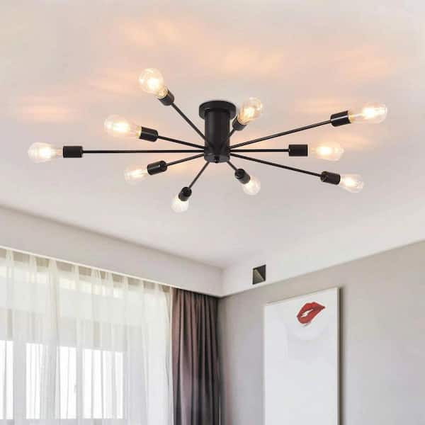 Genoci 10 Light Black Sputnik Dimmable Chandelier for Living