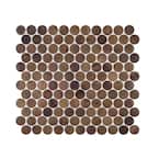 Copper Pennies Brown 11.875 in. x 11.625 in. Penny Round Brushed Metal Mosaic Tile (0.958 sq. ft./Each)