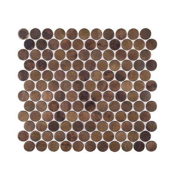 Jeffrey Court Copper Pennies Brown 11.875 in. x 11.625 in. Penny Round Brushed Metal Mosaic Tile (0.958 sq. ft./Each)