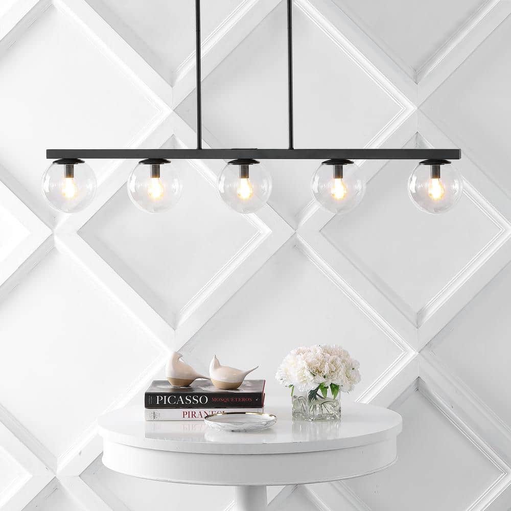 Luca Parisian 45.5" Black Glass Globe Linear LED Pendant Light