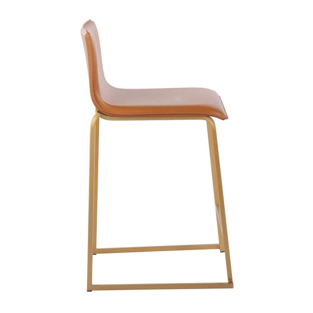 Set of 2 Gold Metal and Camel Faux Leather Counter Stools