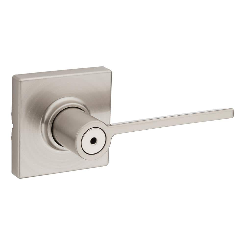 Kwikset Ladera Satin Nickel Bed and Bath Door Handle with Square Trim Featuring Microban