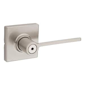 Ladera Satin Nickel Bed and Bath Door Handle with Square Trim Featuring Microban Antimicrobial Technology with Lock