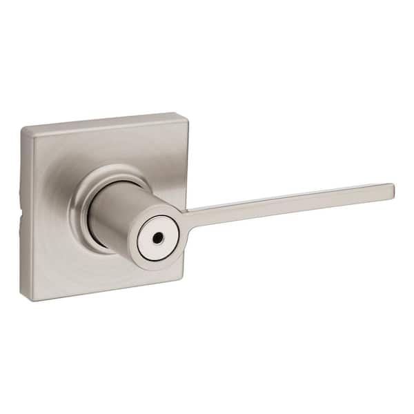 Ladera Satin Nickel Bed and Bath Door Handle with Square Trim Featuring Microban Antimicrobial Technology with Lock