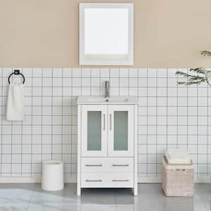Brescia 24 in. W x 18.1 in. D x 35.8 in. H Single Basin Bathroom Vanity in White with Top in White Ceramic and Mirror