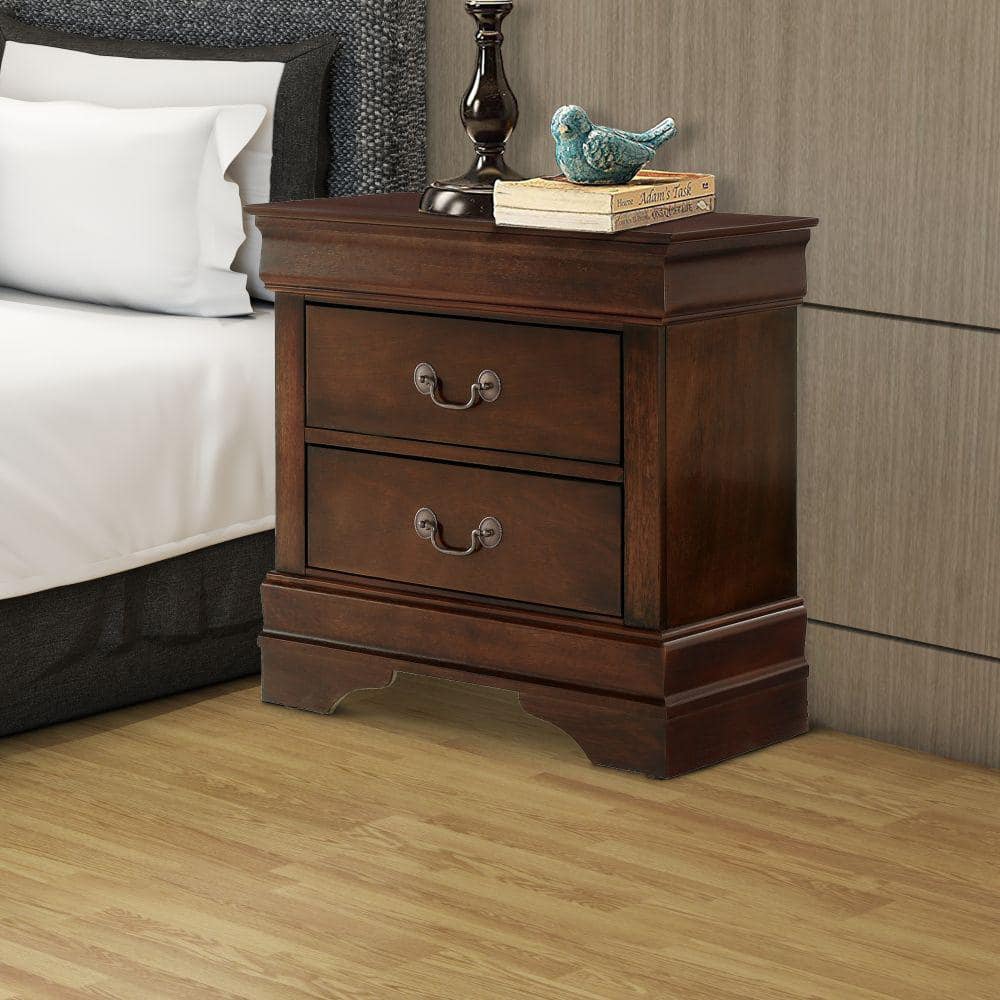Brown Cherry Traditional Wood 2-Drawer Nightstand