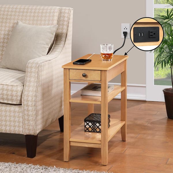 Convenience Concepts American Heritage 11.25 in. W Natural Rectangular Wood Veneer End Table with Charging Station