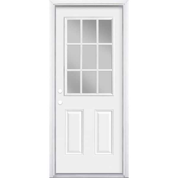 Masonite 32 in. x 80 in. Premium 9 Lite Primed White Right-Hand Inswing Steel Prehung Front Exterior Door with Brickmold