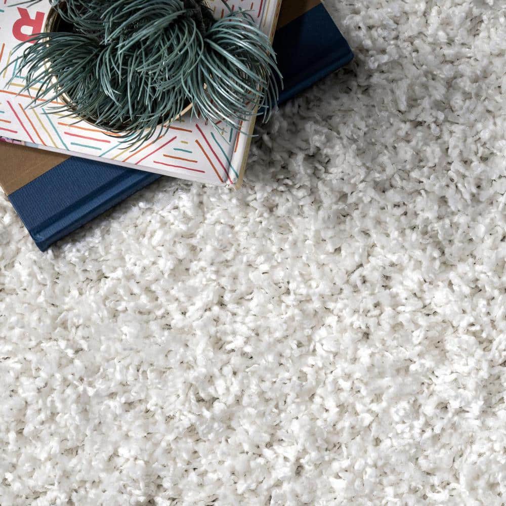 Plush Reversible White Shag Synthetic 4' x 6' Area Rug