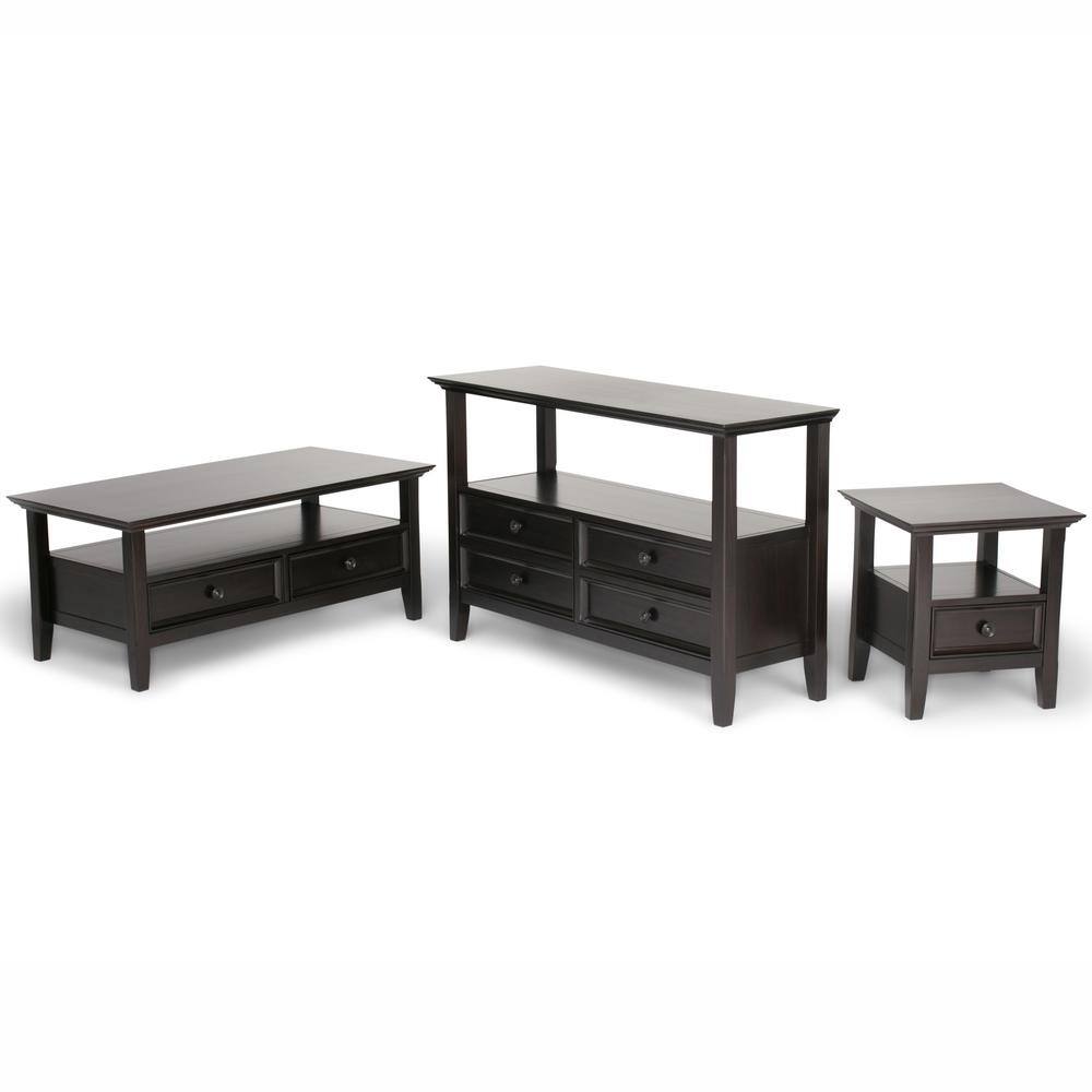 Hickory Brown Solid Wood Console Table with Storage Drawers