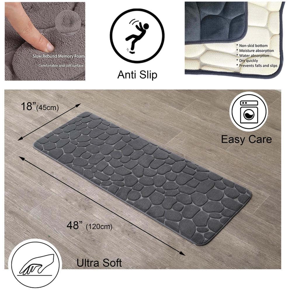 Dark Gray Memory Foam Geometric Shower Mat with Textured Accent