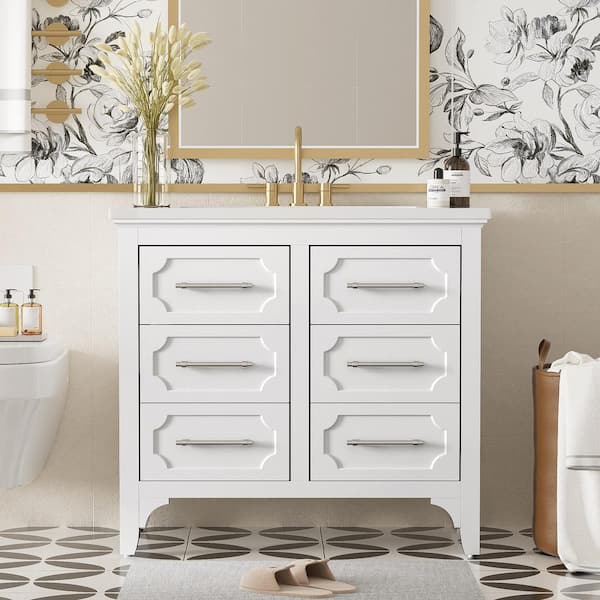 Staykiwi 36 in. W x 18 in. D x 34 in. H Single Sink Freestanding Bath Vanity in White with White Resin Top