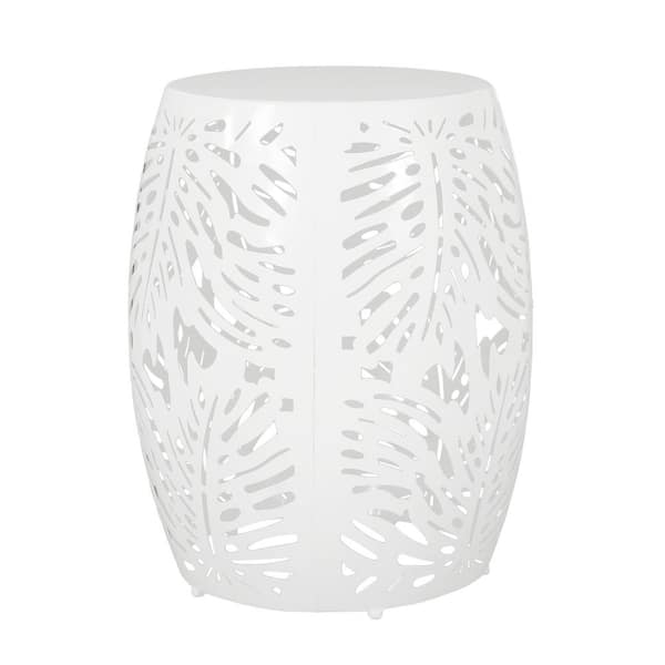 Tenleaf 13.25 in. White Round Top Metal Iron Outdoor Side Table