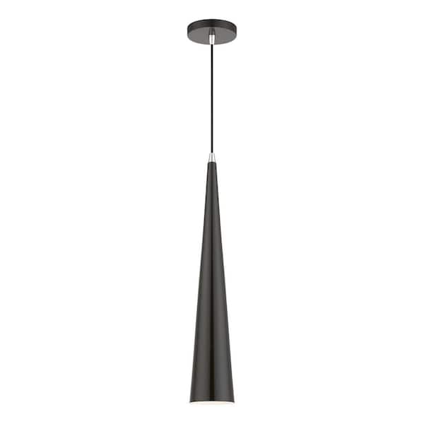 Livex Lighting Noho 1-Light Shiny Black Single Tall Pendant with Polished Chrome Accents