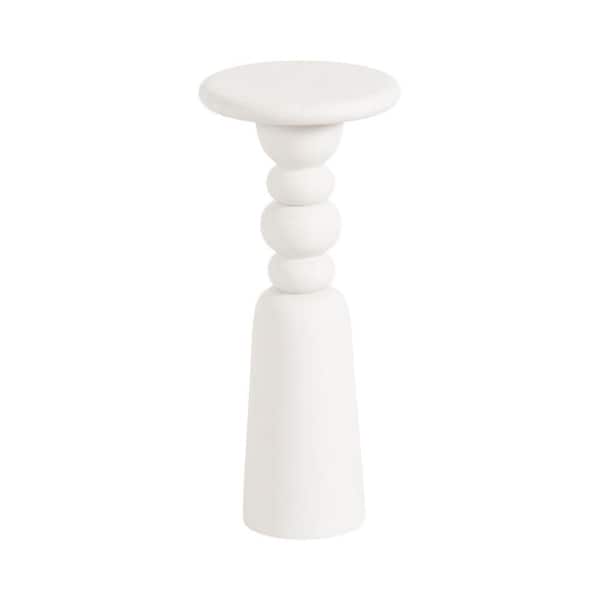 Tirollo 10 in. White Round Solid Wood End Table