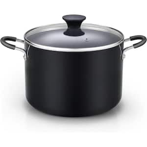 Professional 8 Qt. Aluminum Nonstick Deep Cooking Pot Stockpot Glass Lid, Black