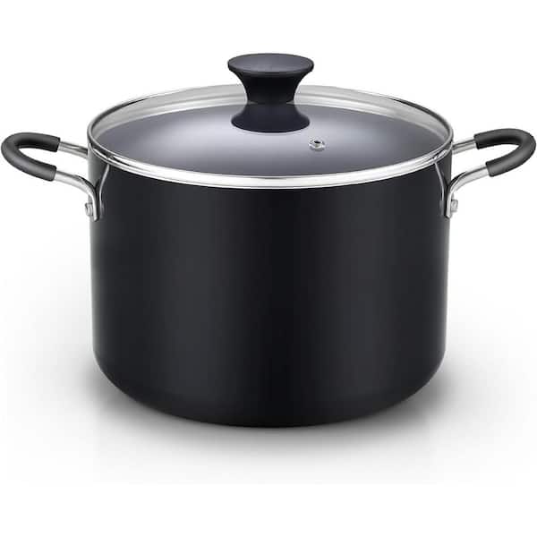 Cook N Home Professional 8 Qt. Aluminum Nonstick Deep Cooking Pot Stockpot Glass Lid, Black