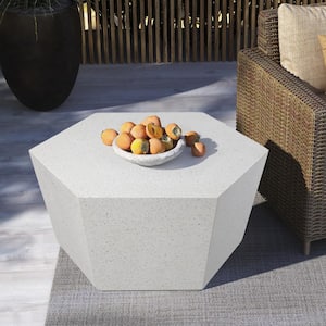 Terrazzo White Hexagon Concrete Outdoor Coffee Table, Patio Conversation Table