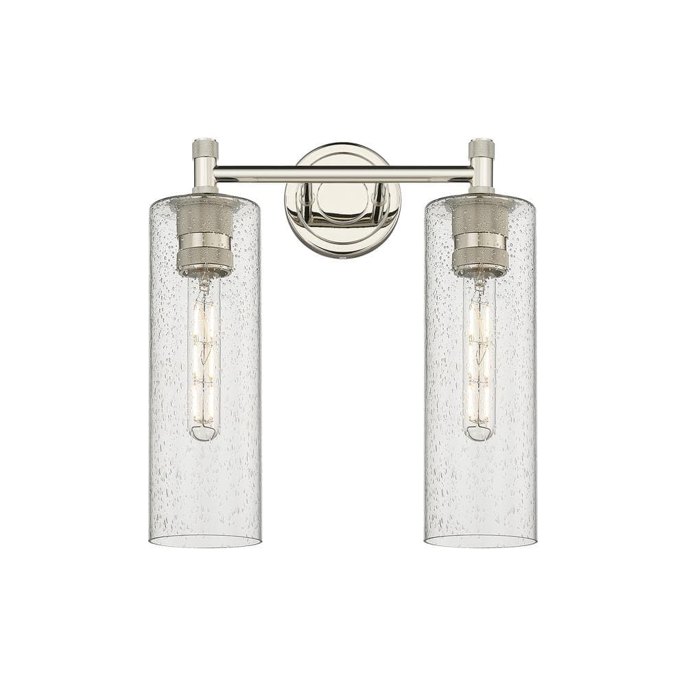 Crown Point 13.88 in. 2-Light Polished Nickel Vanity Light with Glass Shade price history on PriceWatchPro