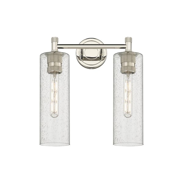 Innovations Crown Point 13.88 in. 2-Light Polished Nickel Vanity Light with Glass Shade