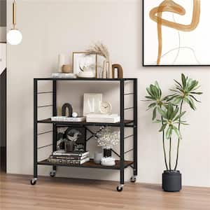 Black Wood 3-Tier Kitchen Cart with 4 Universal Wheels