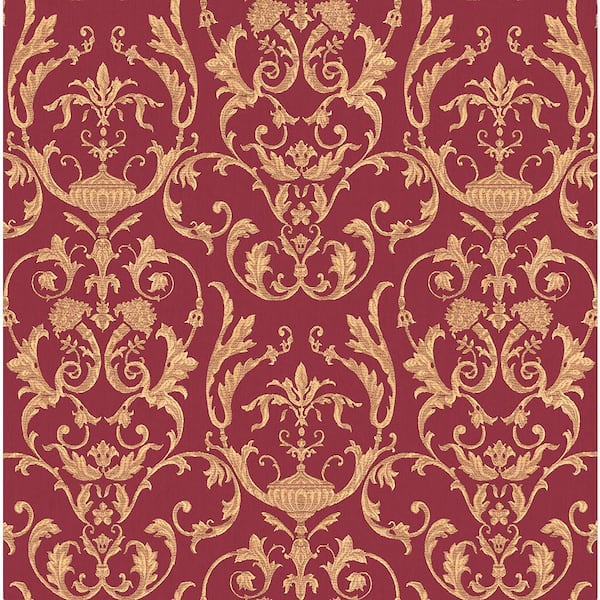 Unbranded Ornamenta 2 Red/Gold Intricate Damask Design Non-Pasted Vinyl on Paper Material Wallpaper Roll (Covers 57.75 sq. ft..)