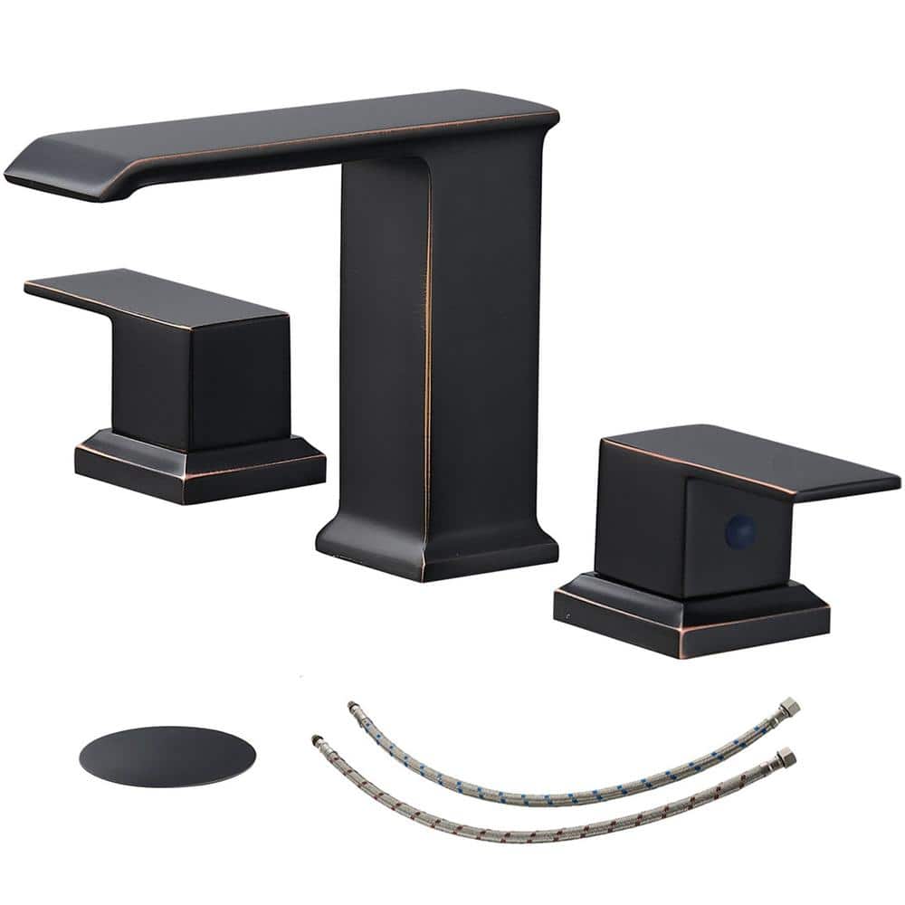 8 in. Widespread Double Handle Waterfall Bathroom Faucet with Pop-Up Drain 