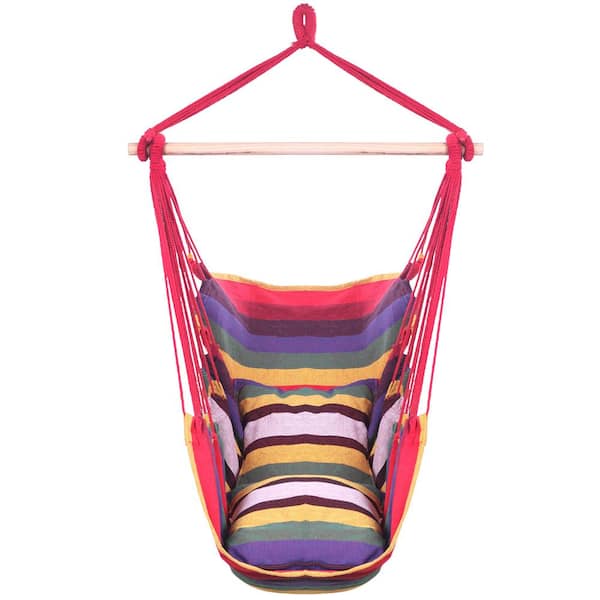 Karl home 31.5 in. Cotton Hanging Hammock with 2-Pillows in Rainbow