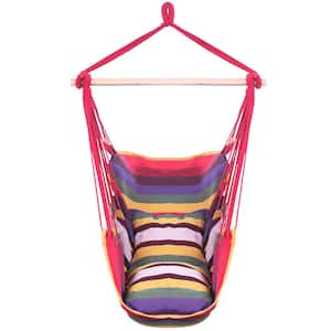 31.5 in. Cotton Hanging Hammock with 2-Pillows in Rainbow