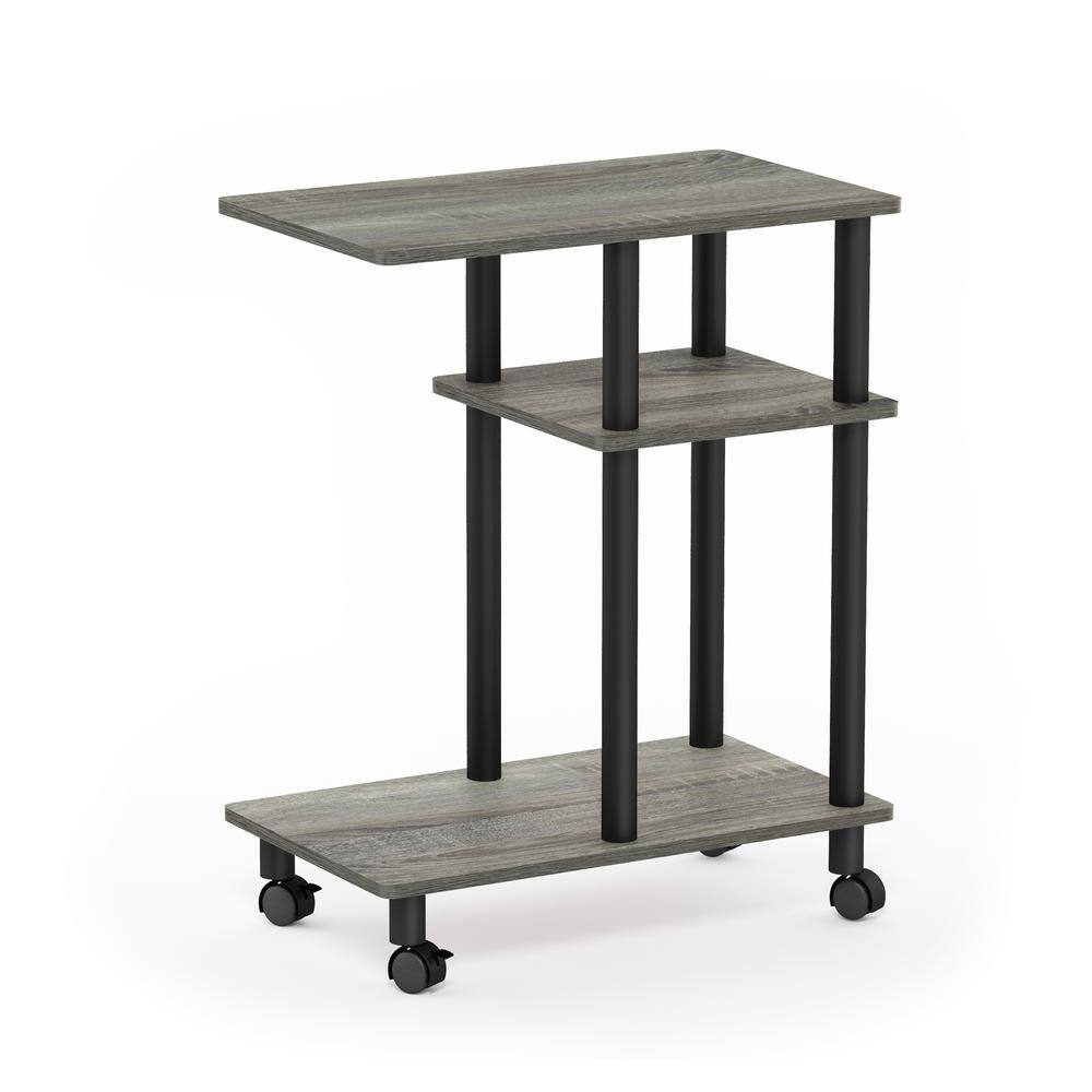 French Oak Grey and Black U-Shaped Sofa Side Table with Casters