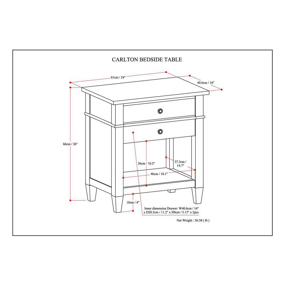 Carlton Fog Grey Solid Wood 2-Drawer Nightstand