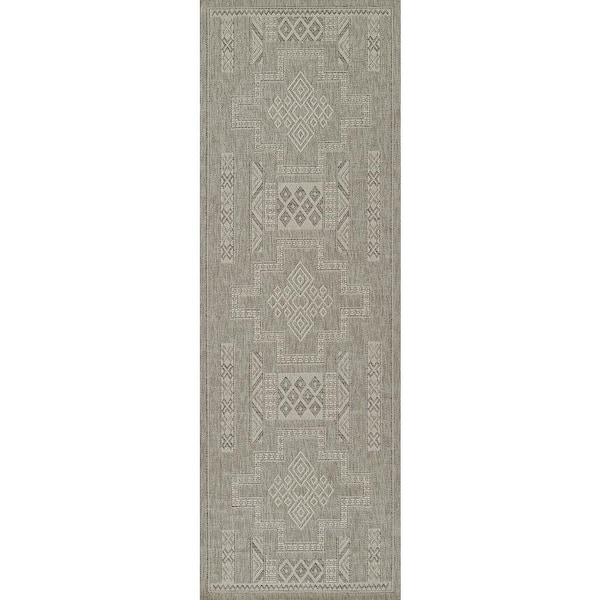 Hampton Grey 2 ft. x 8 ft. Machine Made Geometric Polypropylene Runner Area Rug