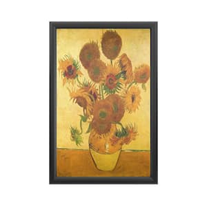 "Vase with Sunflowers" by Vincent Van Gogh Framed with LED Light Still Life Wall Art 24 in. x 16 in.