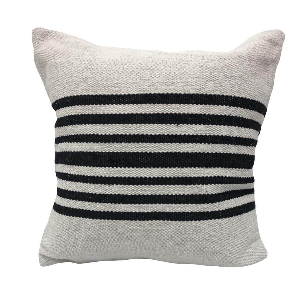 Bold Black Striped Soft Poly-Fill 22 in. x 22 in. Indoor  Throw Pillow