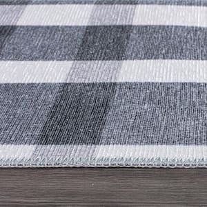 Black 7 ft. 7 in. x 9 ft. 6 in. Modern Plaid Machine Washable Area Rug
