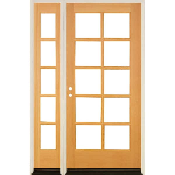 Krosswood Doors 50 in. x 80 in. French LH Full Lite Clear Glass Natural Stain Hemlock Prehung Front Door with LSL