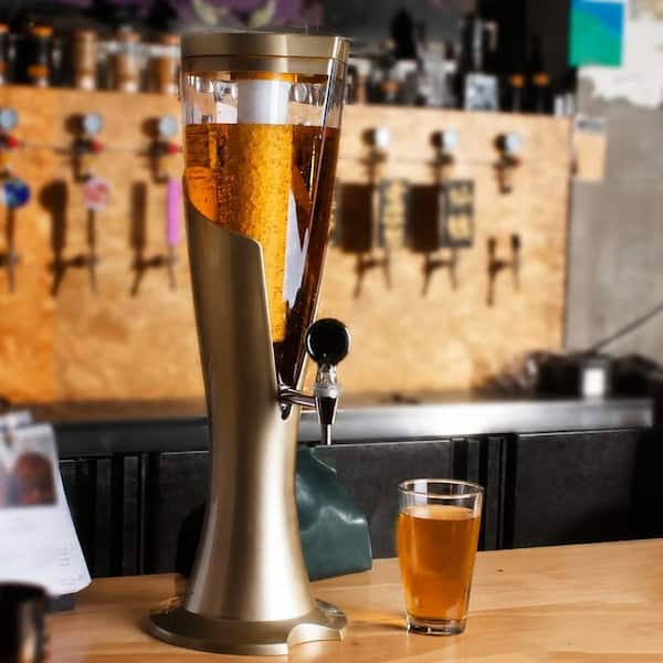 3L 100 oz. Tabletop Beverage Dispenser Tower with Ice Tube and Fluent Spigot for Parties and Bars Beer