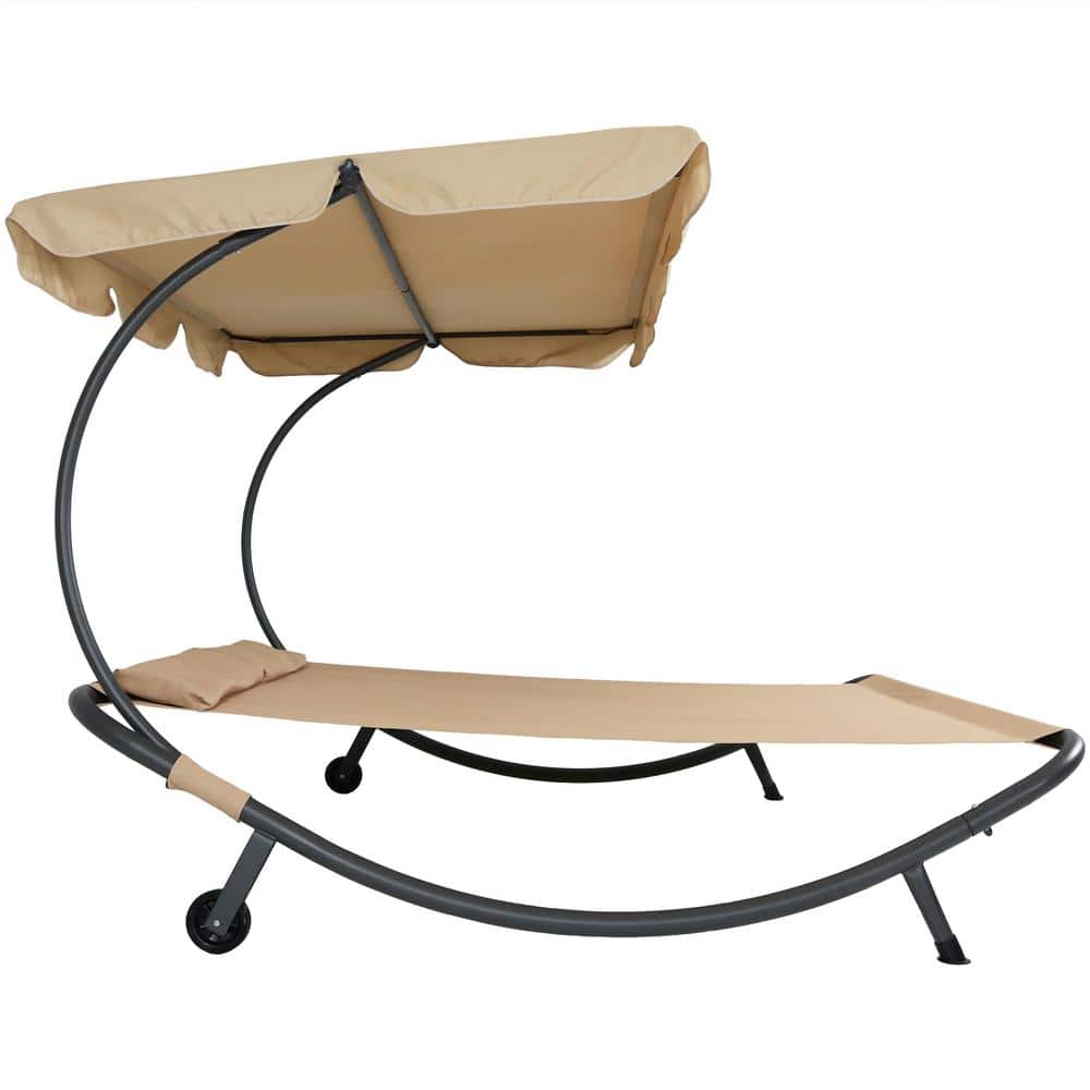 Cabana-Inspired Double Chaise Outdoor Bed with Canopy, Cream