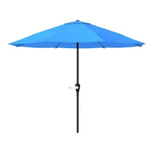 9 ft. Aluminum Patio Umbrella with Hand Crank in Brilliant Blue