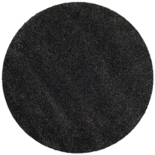 Milan Shag Dark Gray 4 ft. x 4 ft. Solid Flokati Round Area Rug