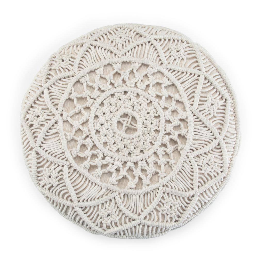 Natural Cotton Round Macrame Pouf with Legs