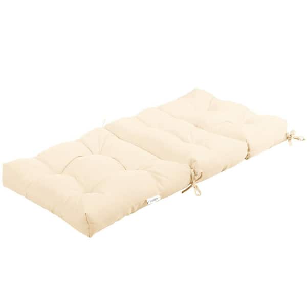 20 in. x 22 in. Beige Tufted Outdoor High Back Dining Chair Cushion with Non-Slip String Ties