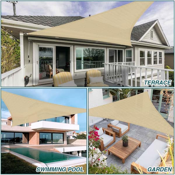 15 ft. x 15 ft. Sand Triangle Heavy Weight Sun Shade Sail, 95% UV Blockage, Patio and Pool Cover