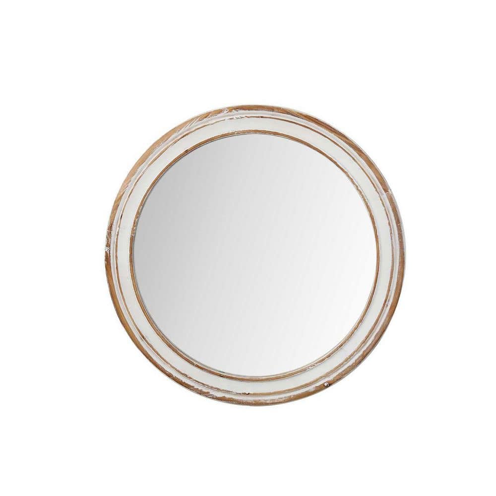 23.62 in W x 23.62 in. H Round Wall Mirror, Wooden Farmhouse Circle Mirrors