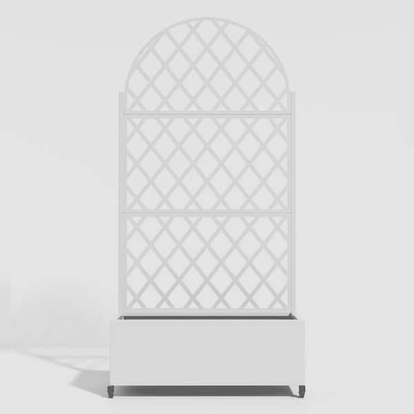Unbranded Arch Metal Planter Box with Trellis with Wheels White